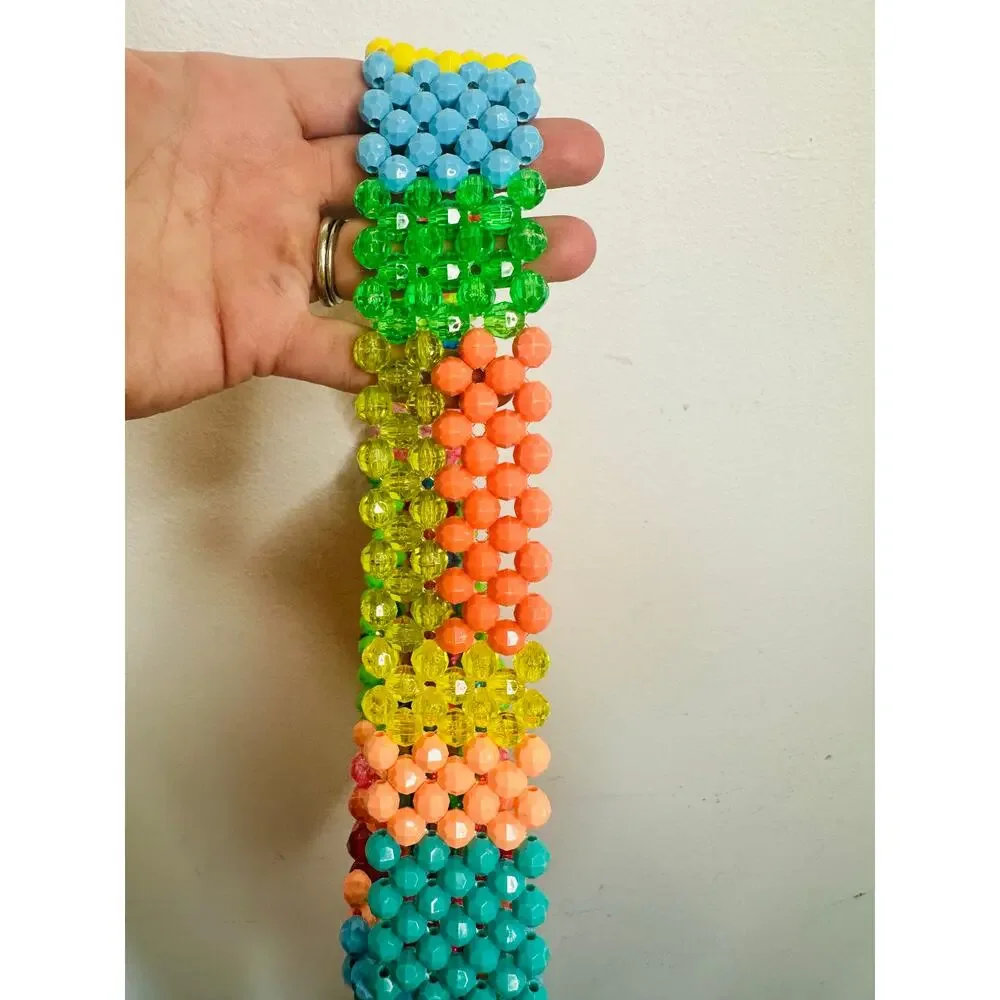 SUSAN ALEXANDRA Rainbow Colorful Beaded Beautiful Geometric Top Handle Bag